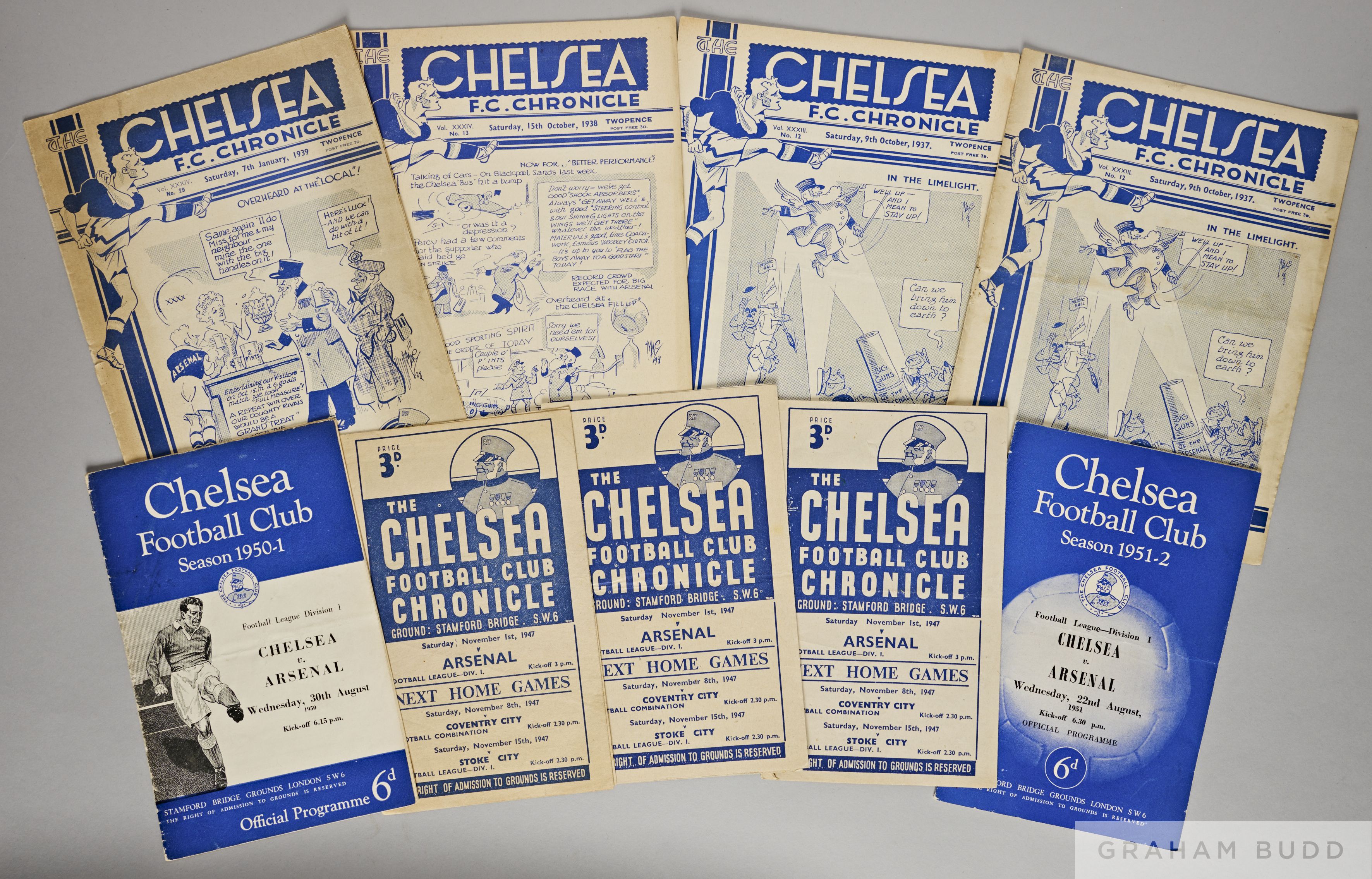 Fourteen Chelsea v. Arsenal match programmes from 1937 to 1954