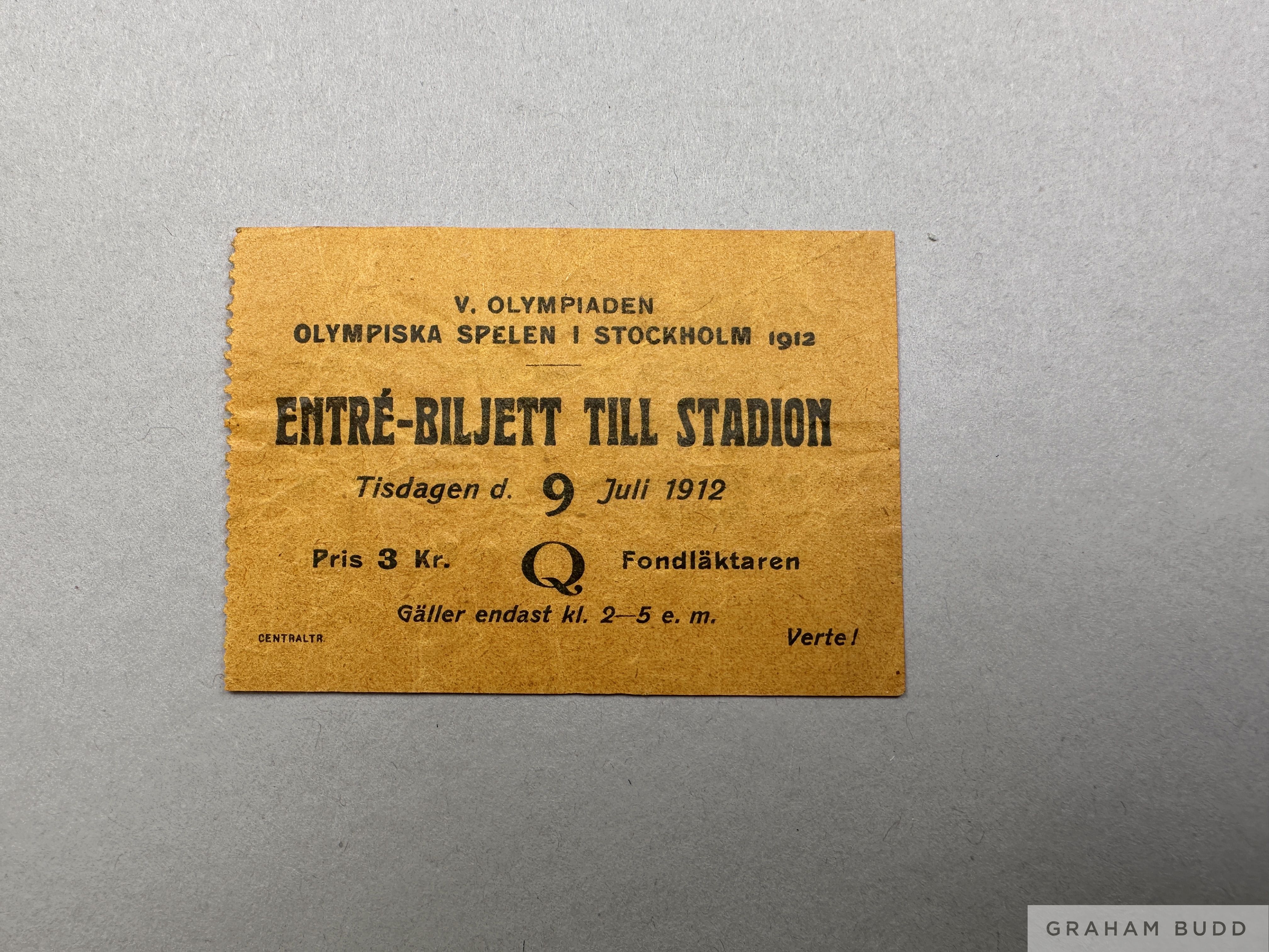 A 1912 Olympic ticket for 9th July