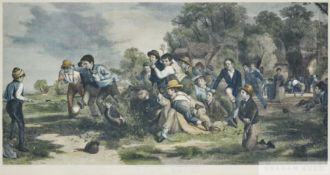 Victorian football engraving after the 1839 oil painting by Thomas Webster RA (1800-1886) titled FOO