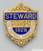A gilt-metal & enamel Football Association steward's badge, 1928