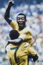 Edson Pele signed colour photograph featuring Pele celebrating scoring 1970 World Cup final