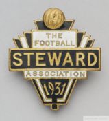 A gilt-metal & enamel Football Association steward's badge, 1931