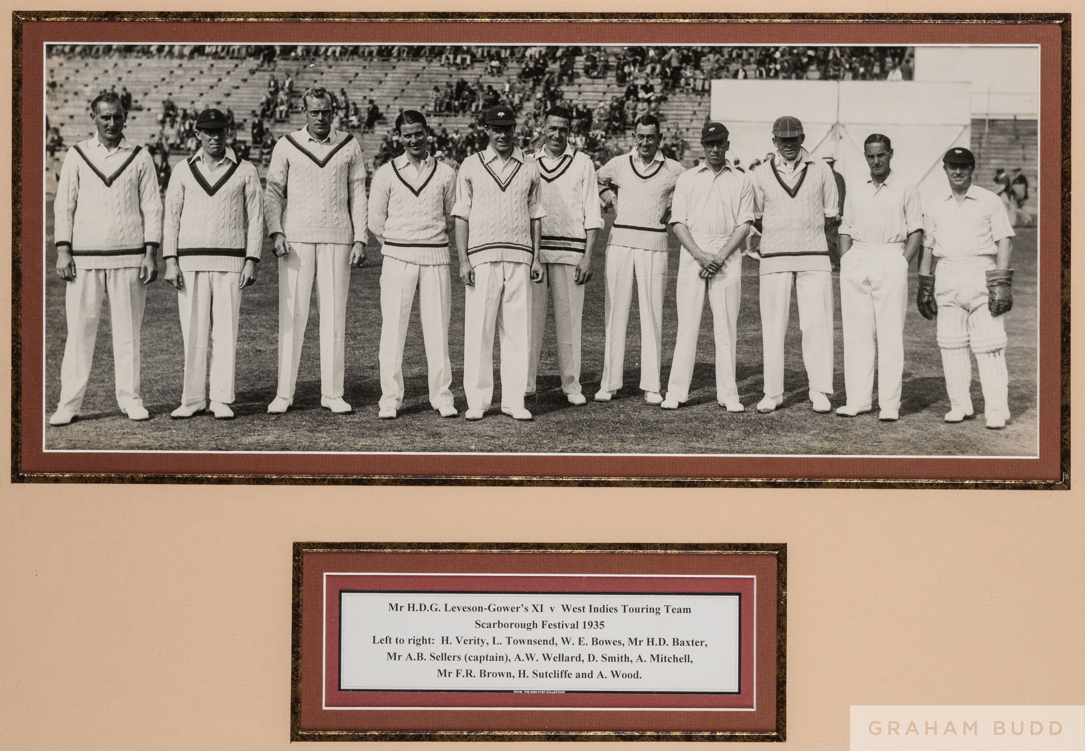A pair of 1930s photographs of Mr H.D.G. Leveson-Gower's XI cricket teams at the Scarborough Festiva