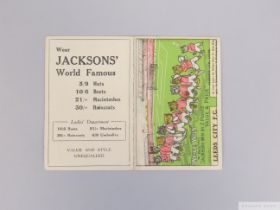 Leeds City 1912-13 fixture card/trade card, Jackson's Boots & Shoes