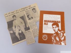 Muhammad Ali presentation dinner autographed menu card, 1st December 1974