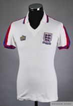 Terry Butcher white No.6 England v. Denmark match issued short-sleeved shirt
