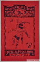 Arsenal v. Manchester United league match programme, 6th February 1937