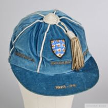 Alec Lindsay blue England v. East Germany, Bulgaria and Yugoslavia cap, 1973-74