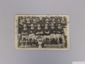 Black and white autographed Cardiff City 1927 F.A.Cup-winners team line-up postcard