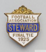 A gilt-metal & enamel Football Association steward's badge, 1925
