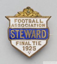 A gilt-metal & enamel Football Association steward's badge, 1925