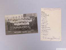1905-06 Sheffield Wednesday black and white autographed team line-up post cards