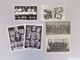 Six various black and white football postcards