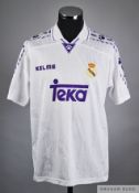 Predrag Mijatovic white and purple No.8 Real Madrid short-sleeved shirt, 1996-97, Kelme