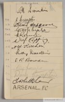 Page of Arsenal autographs, 1936-37