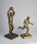 20th century spelter figure of footballer taking a throw in