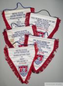 Group of five United States Women's embroidered football pennants