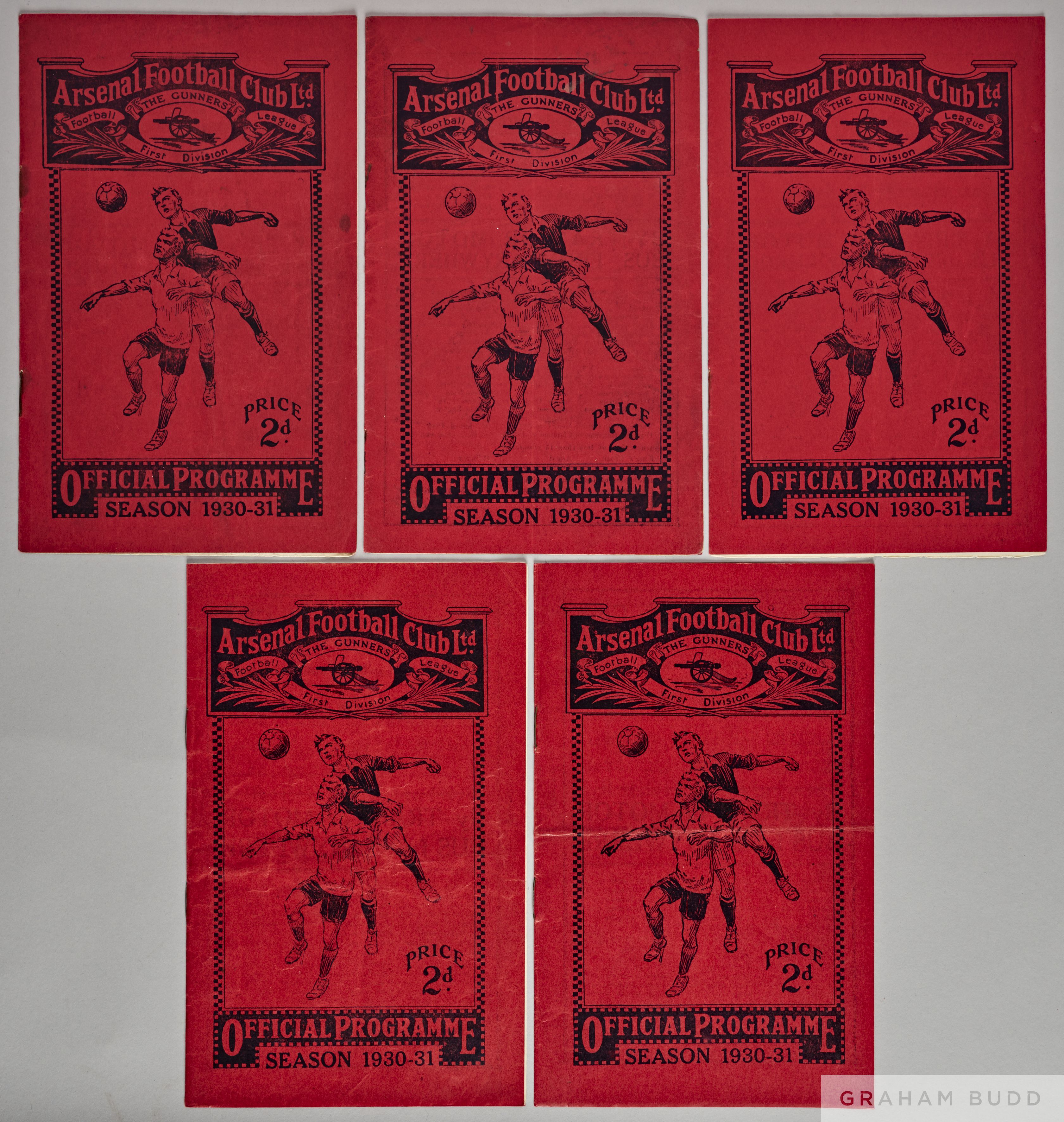 Five Arsenal home match programmes, 1930-31