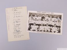 1931-32 Derby County autographed plain white postcard