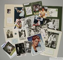 Collection of fourteen tennis autographs including Fred Perry