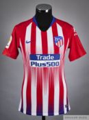 Saul Niguez red and white No.8 Atletico Madrid match issued short-sleeved shirt