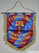 Official Barcelona Champions League handover pennant v. Newcastle United, 19th March 2003