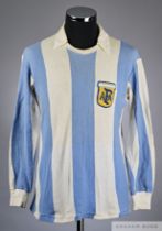 Blue and white Argentina long-sleeved unnumbered home shirt