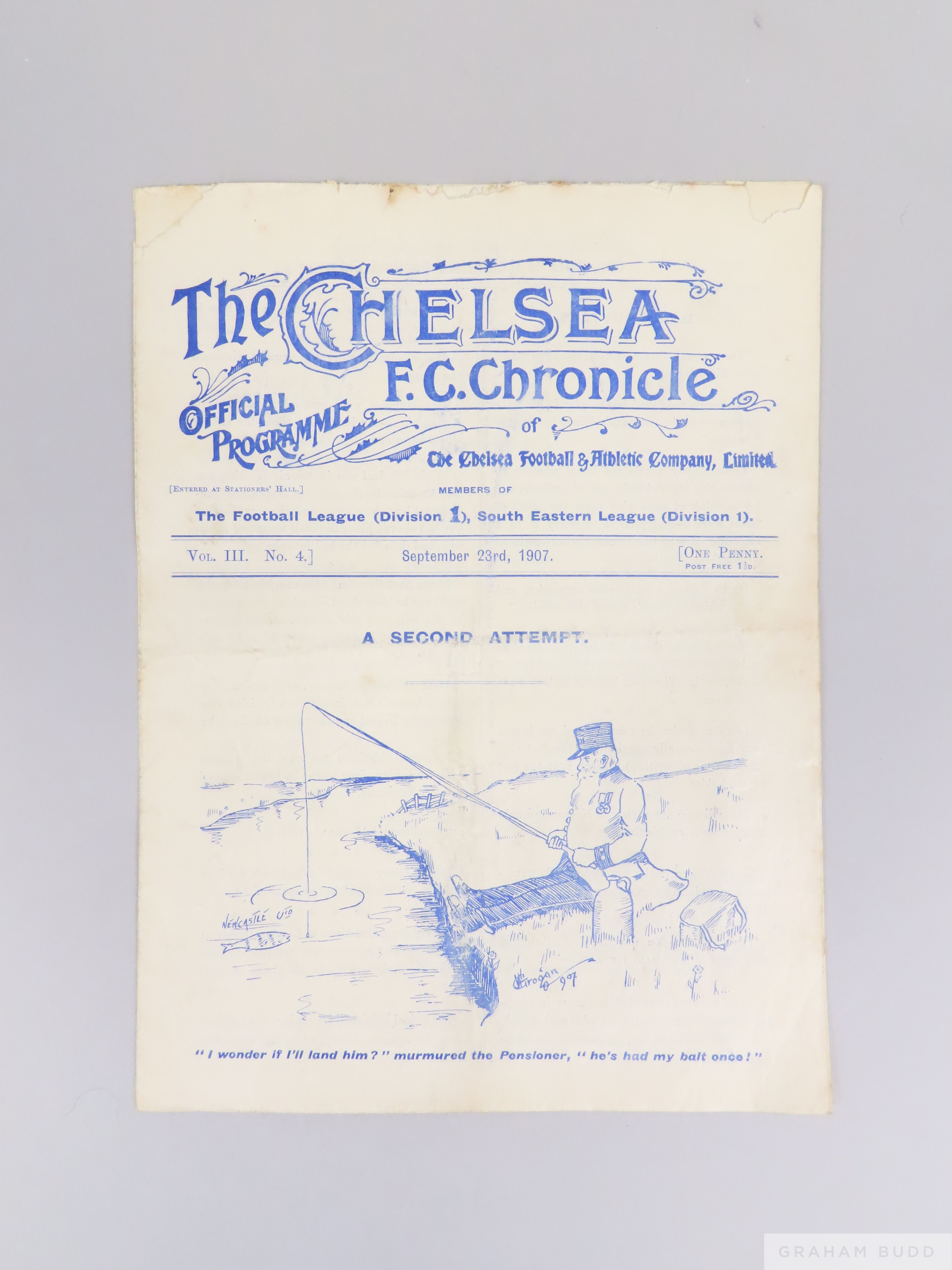 Chelsea v. Newcastle United match programme, 23rd September 1907