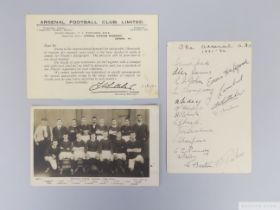 Arsenal 1904-05 black and white team line-up autographed postcard