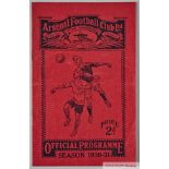 Arsenal v. Manchester United match programme, 21st March 1931