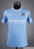 Carlos Tevez sky blue No.32 Manchester City v. Manchester United match worn short-sleeved shirt