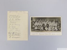 A black and white Newcastle United autographed postcard, 1922-23