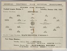 Arsenal v. Manchester United, match programme, 16th January 1926