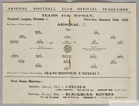 Arsenal v. Manchester United, match programme, 16th January 1926