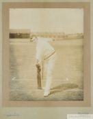 A large sepia toned photograph of William "Fatty" Foulkes batting for Derbyshire at Bramall Lane