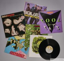 Five vinyl albums by the band Squeeze including Cool for Cats, East Side Story, Argybargy