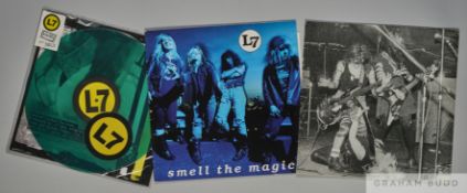 Three rare alternative original L7 vinyl records including their self titled debut