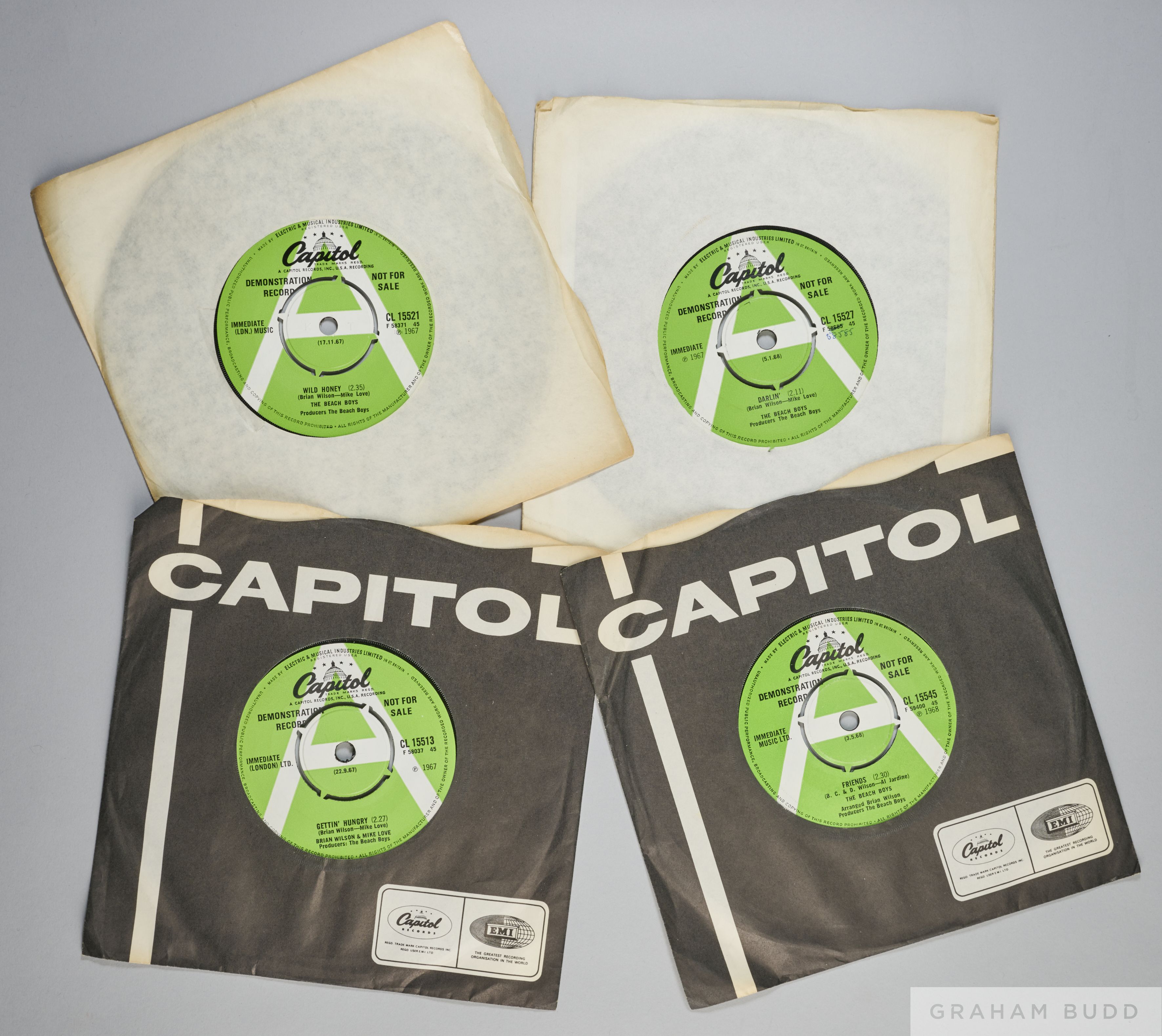 Four rare Beach Boys and related demonstration 45rpm on the Capitol Records green label