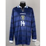 Eoin Jess blue and white No.14 Scotland long-sleeved shirt, 1998