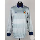 Andy Goram grey and blue No.1 Scotland v. Romania goalkeeper shirt