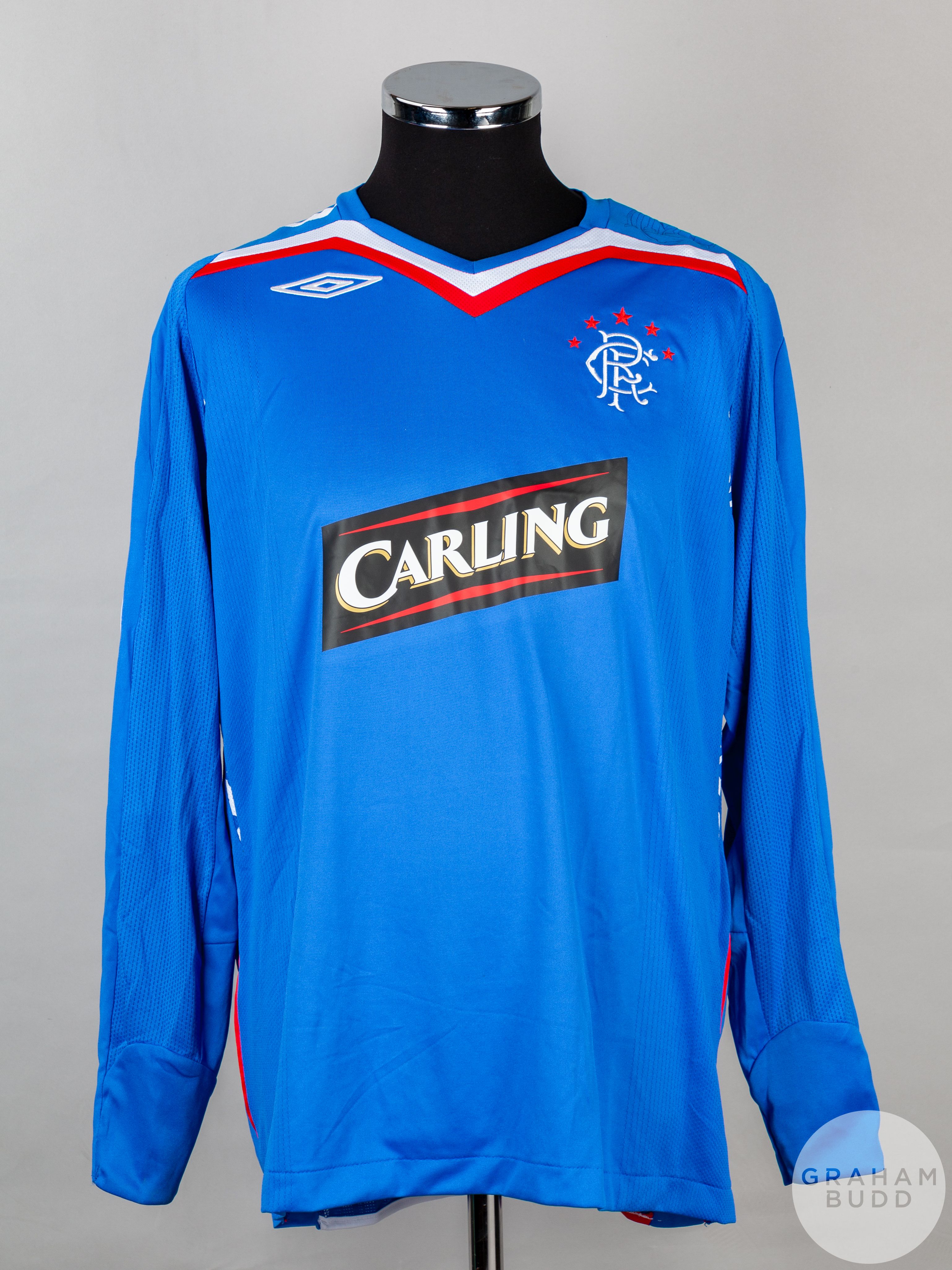 Alan Hutton blue, white and red No.2 Rangers Champions League long-sleeved shirt