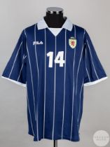 Steven Thompson blue and white No.14 Scotland short-sleeved shirt, 2002
