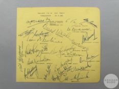 Page of England player autographs 20th November 1951