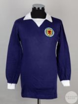 Peter Lorimer blue and white No.17 Scotland long-sleeved shirt, 1974