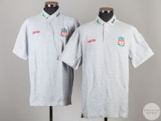 Alex Miller two grey official Liverpool 2006 F.A.Cup Final short-sleeve polo shirts
