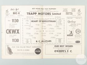 B.C. Allstars v. Heart of Midlothian Tour match programme, 4th June 1960