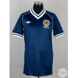 Alex McLeish blue and white No.13 Scotland World Cup short-sleeved shirt, 1982