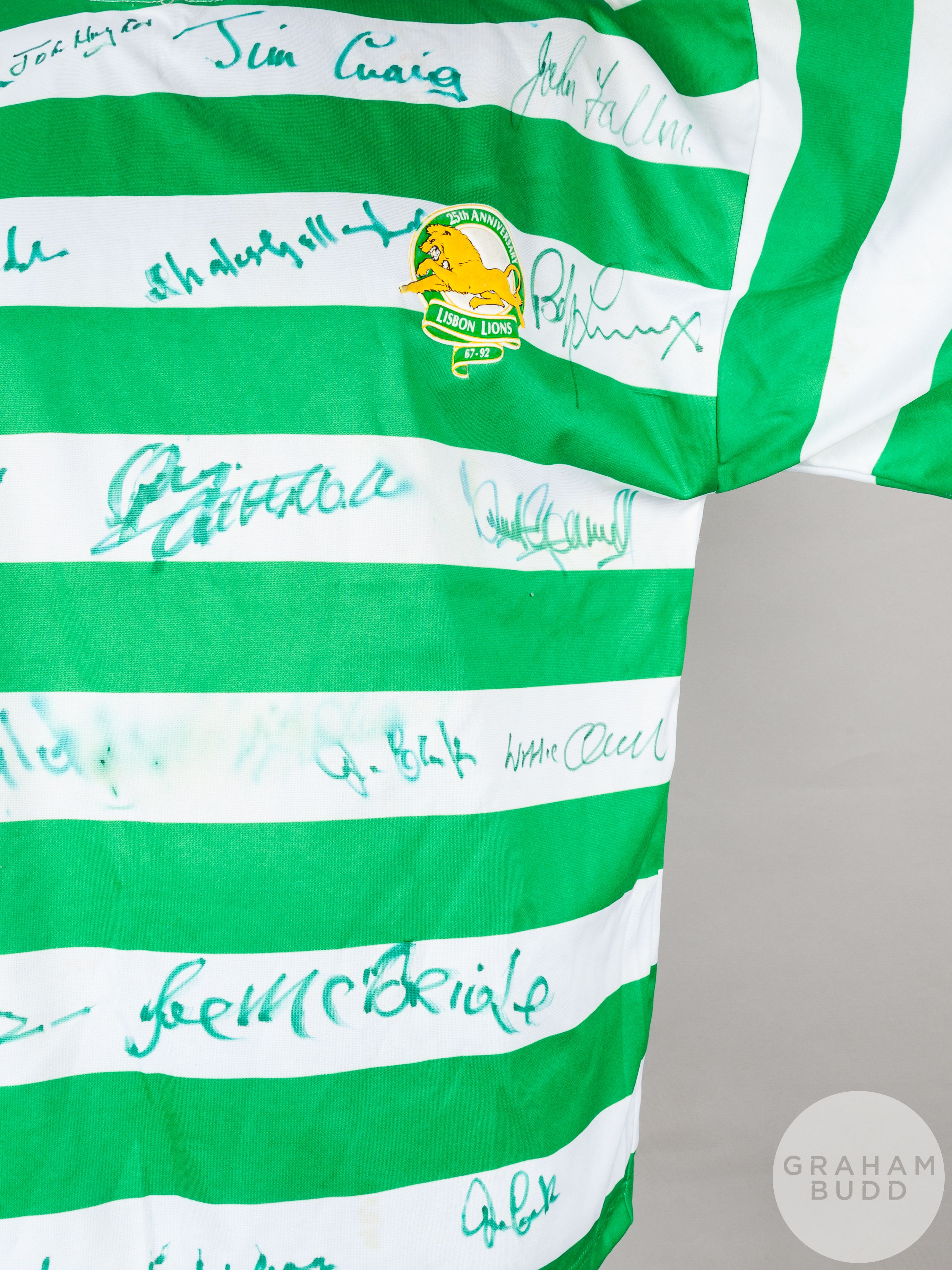 Green and white Celtic 25th Anniversary Lisbon Lion shirt, Bukta - Image 6 of 9