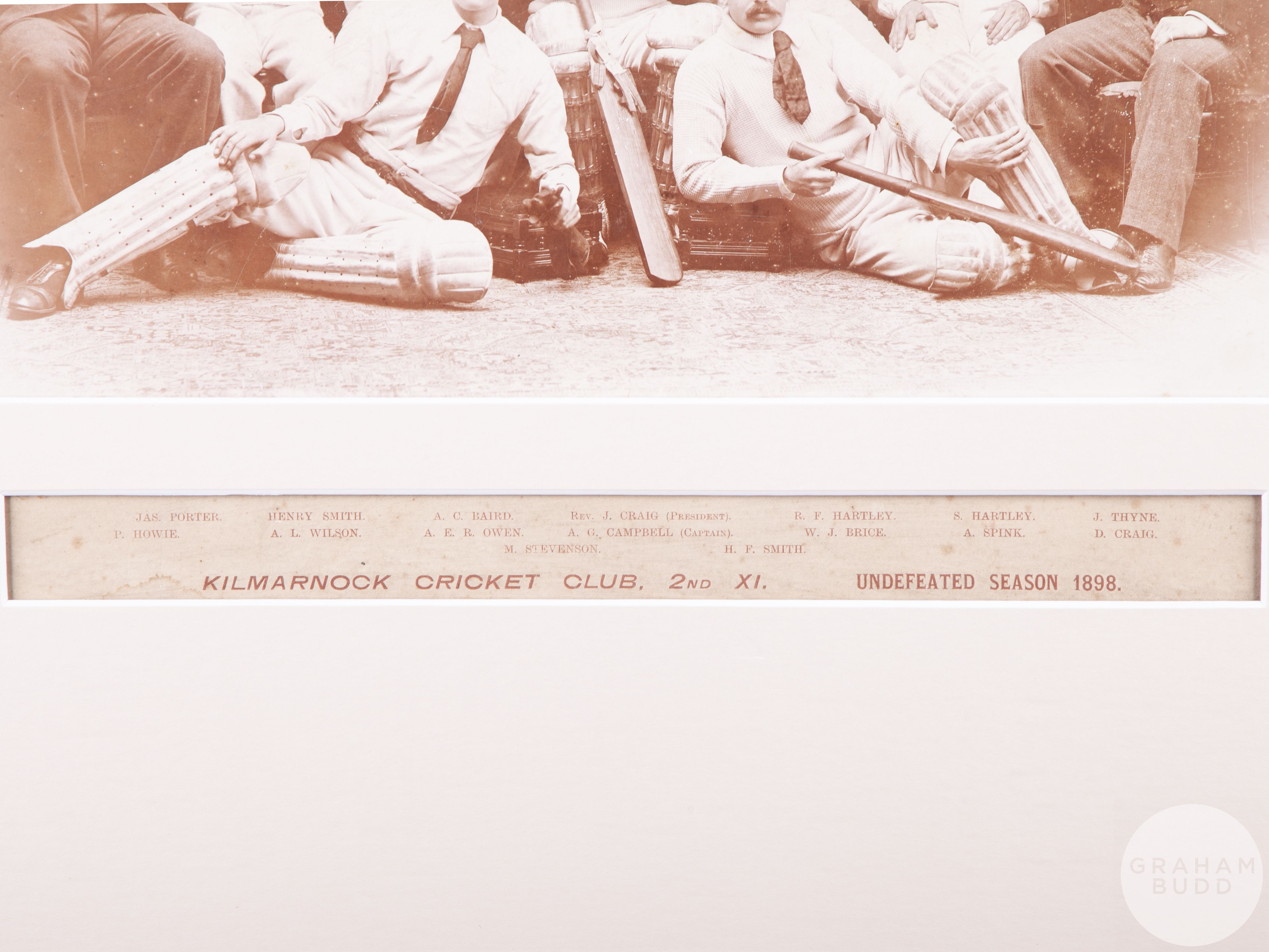 Hugh Smith sepia-toned Kilmarnock Cricket Club 2nd XI team line up photograph, 1898 - Image 2 of 3