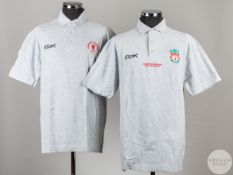 Alex Miller two grey official Liverpool short-sleeve polo shirts
